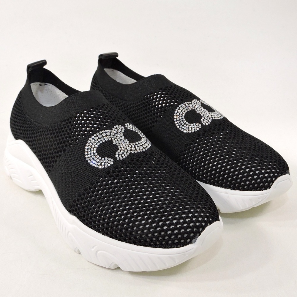 CASADEI 🇮🇹 WOMEN'S BLACK STREICH FABRIC FASHION SUMMER SNEAKERS - Picture 8 of 10